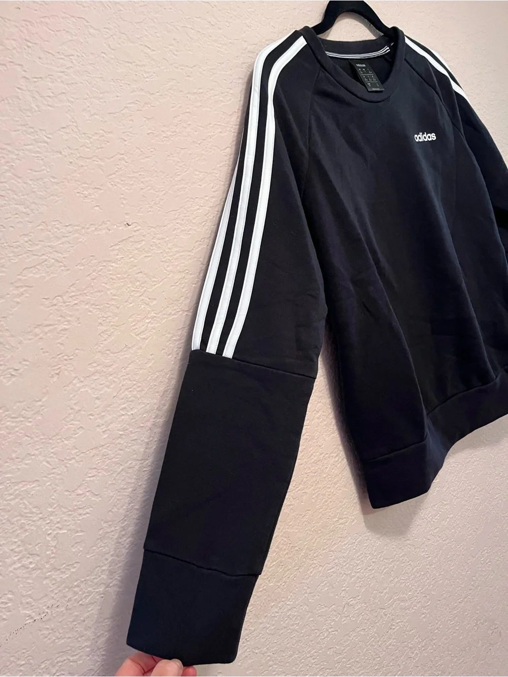 Adidas Black‎ Crewneck with White Shoulder Stripes. Dri Fit.